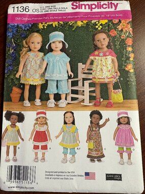 Simplicity Pattern 1136 for 18" Doll Clothes Springtime
